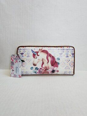 B BRENTANO Vegan Cute Unicorn Graphic Wallet Clutch NWT